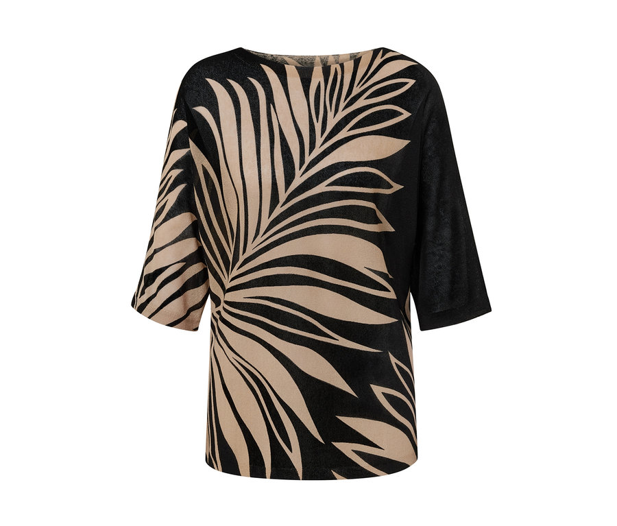 Baskılı ince triko kazak detayı.