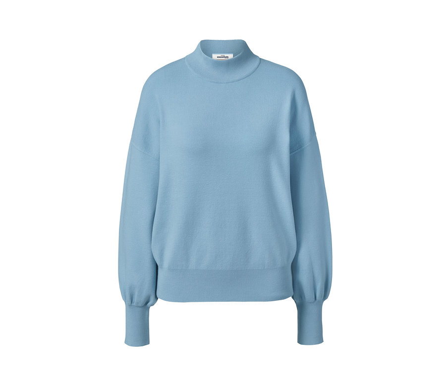 Açık mavi balon kollu kazak.