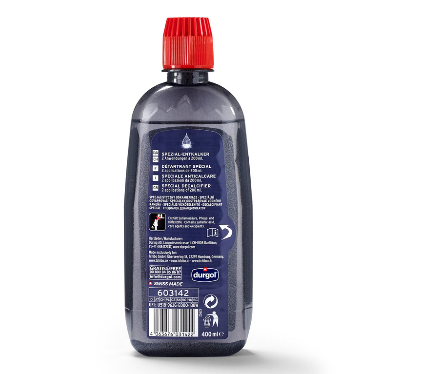 Kırmızı kapaklı 400 ml durgol® özel kireç sökücü şişesi.