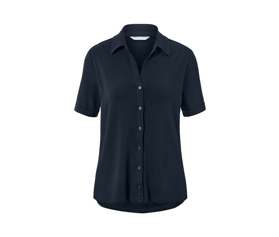 Lacivert düğmeli bluz.