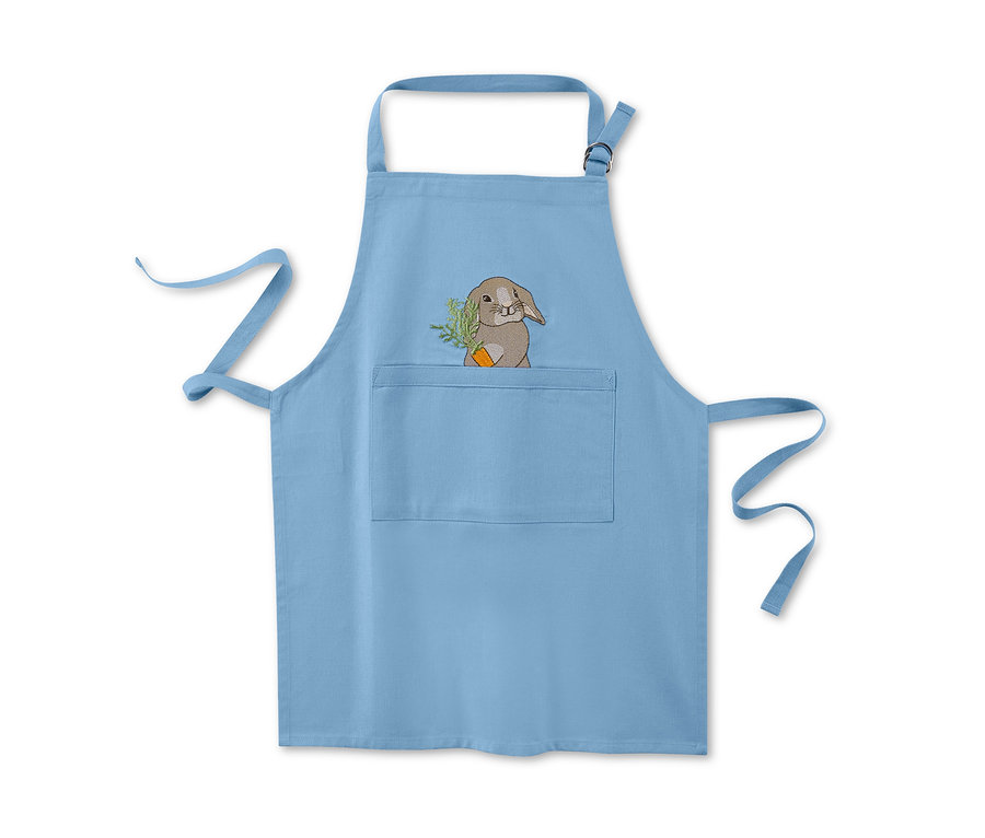 Tavşan nakışlı açık mavi çocuk mutfak önlüğü.