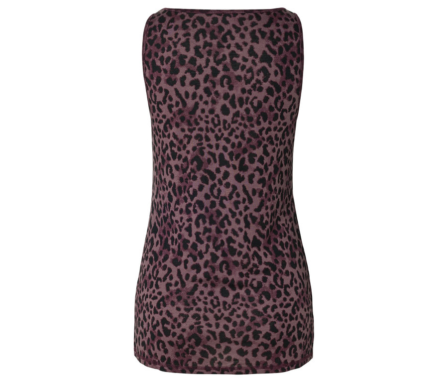 Mor leopar desenli, kolsuz bluz.