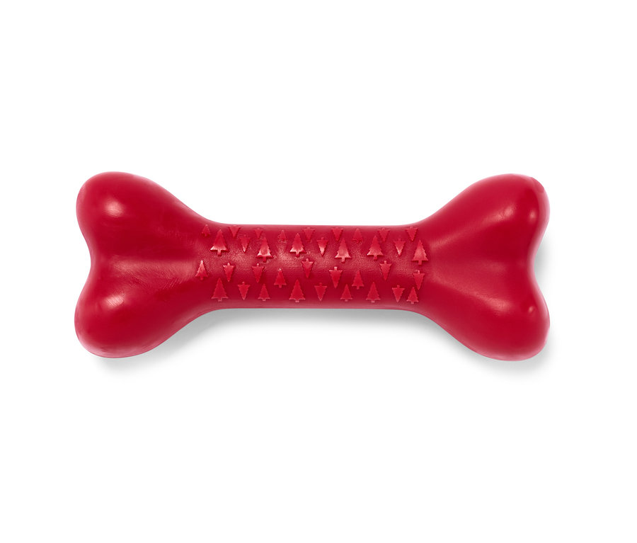 Beyaz bir arka plan üzerinde kırmızı bir Köpek Oyuncağı, Kemik.