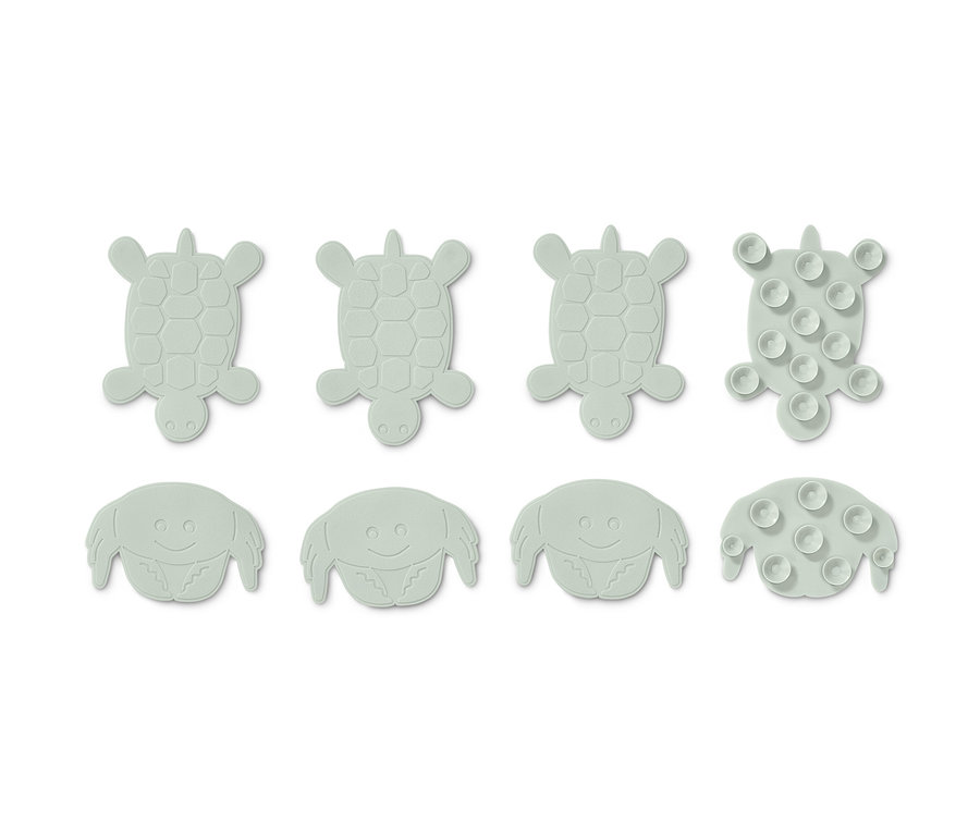 Sekiz adet kaplumbağa ve yengeç şeklinde kaydırmaz ped. 