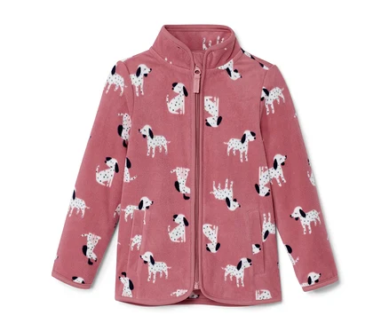 Dalmaçyalı deseni olan pembe çocuk polar mont.