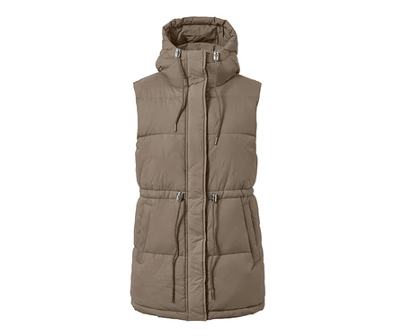 Kahverengi kapüşonlu kapitone yelek