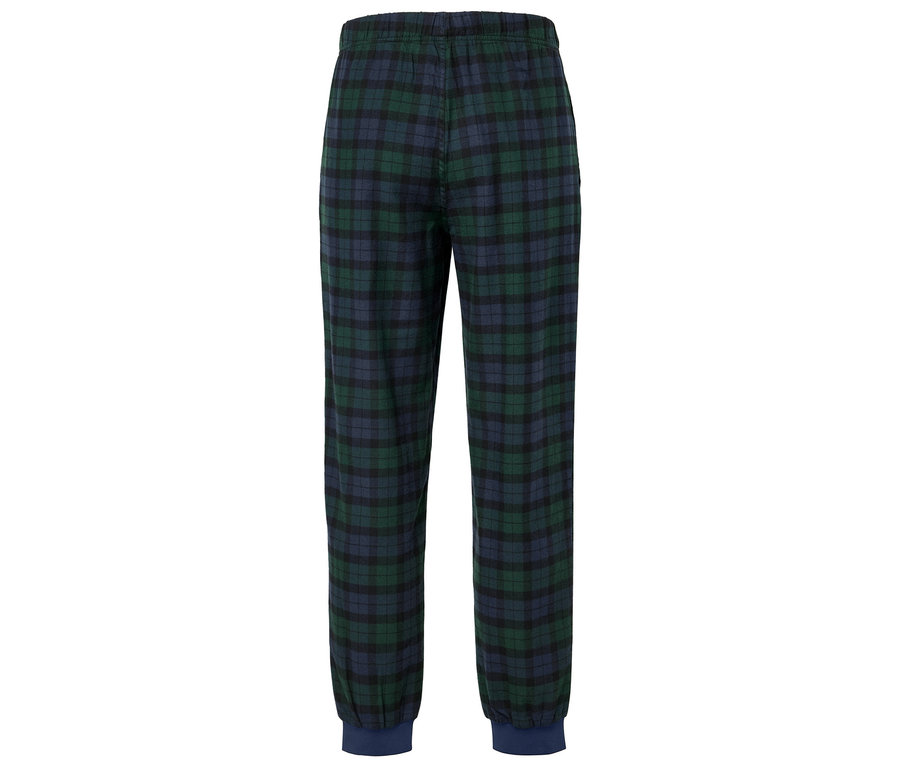 Yeşil-mavi kareli pazen pijama altı.