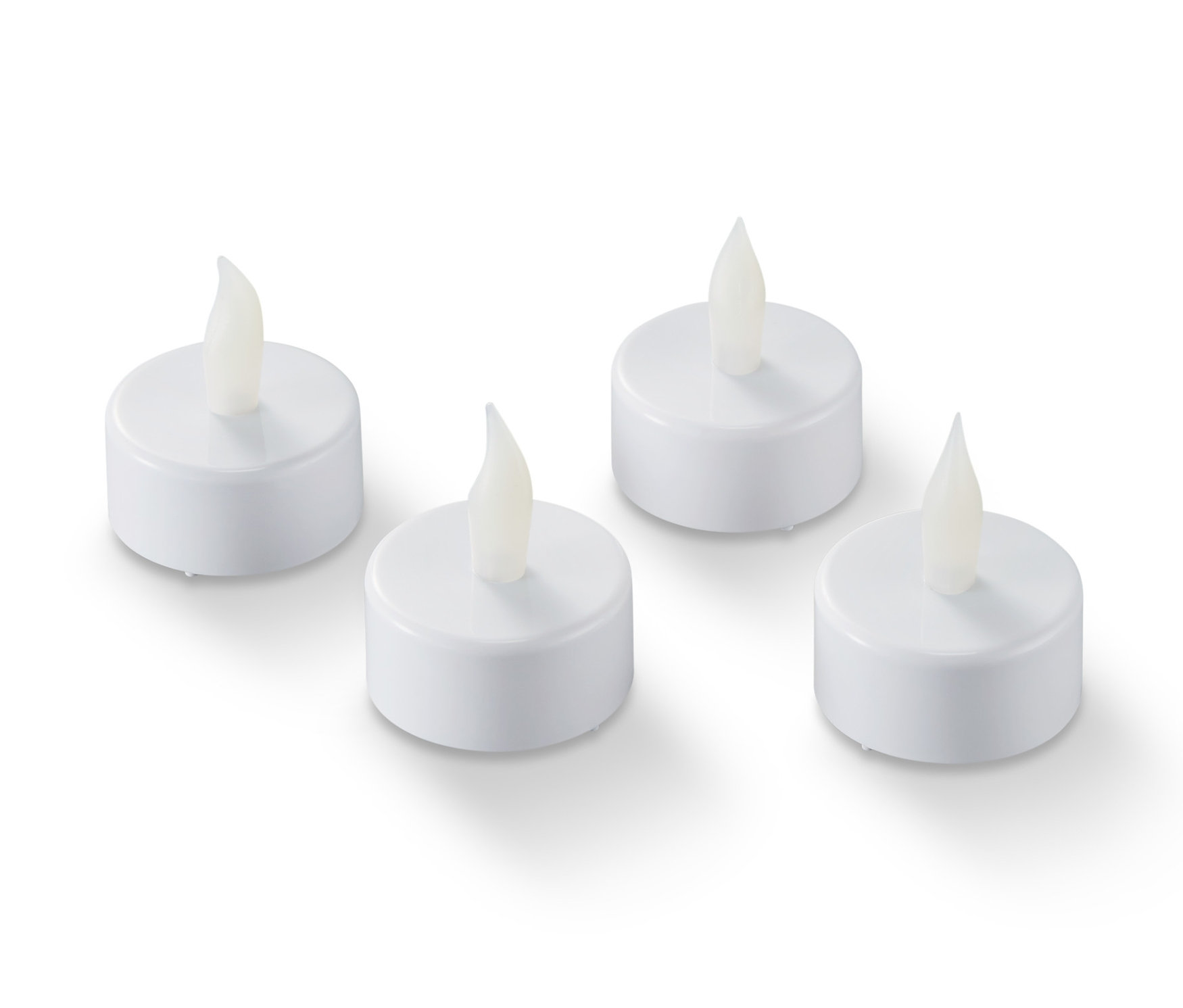 Beyaz bir arka plan üzerinde dört adet LED Tealight Mum.