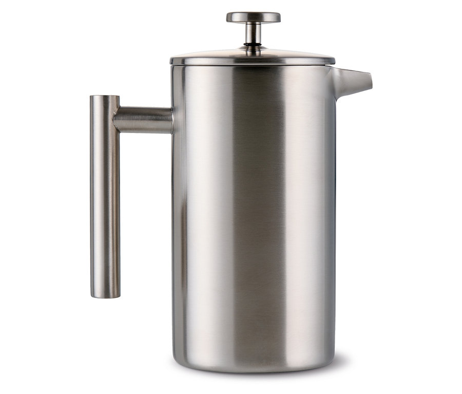 Çelik French Press 900 ml, çift cidarlı.