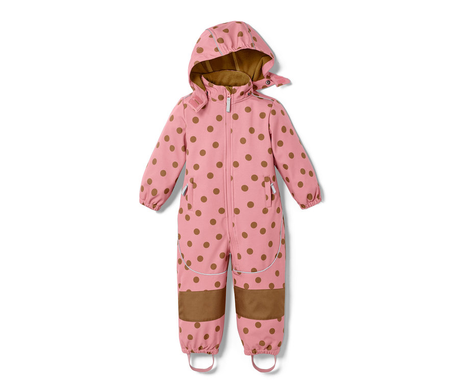 Kahverengi puantiyeli pembe softshell tulum.