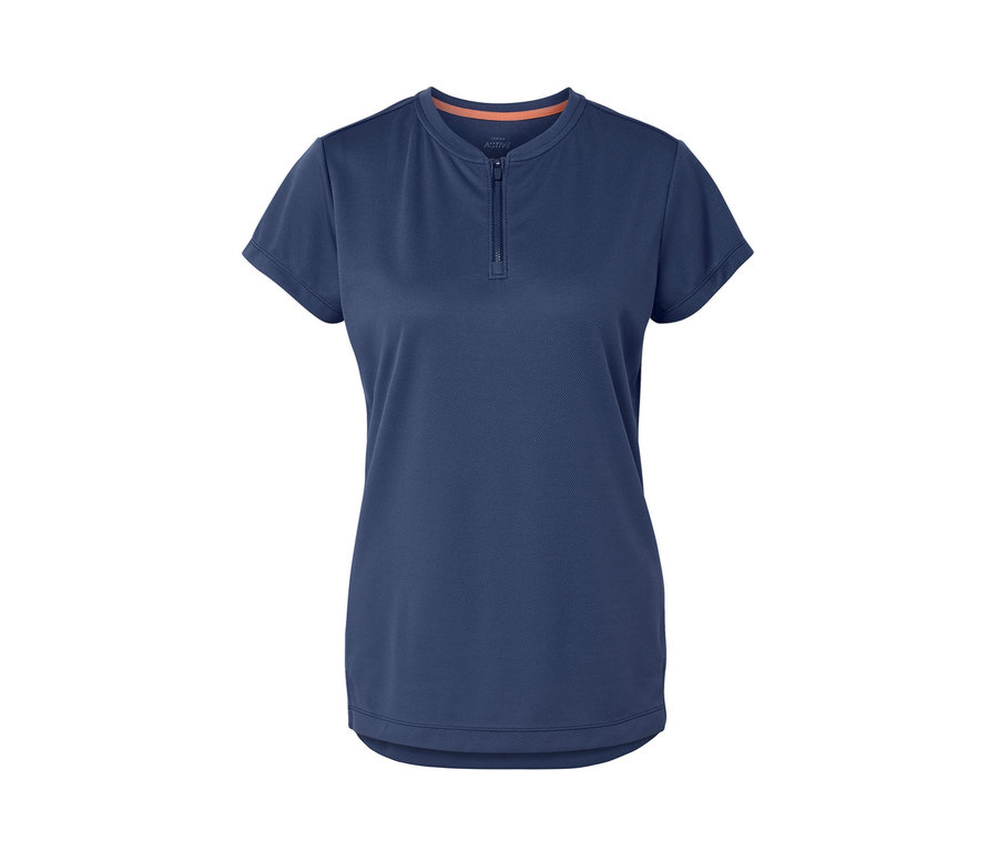 Lacivert, yarım fermuarlı spor tişört.