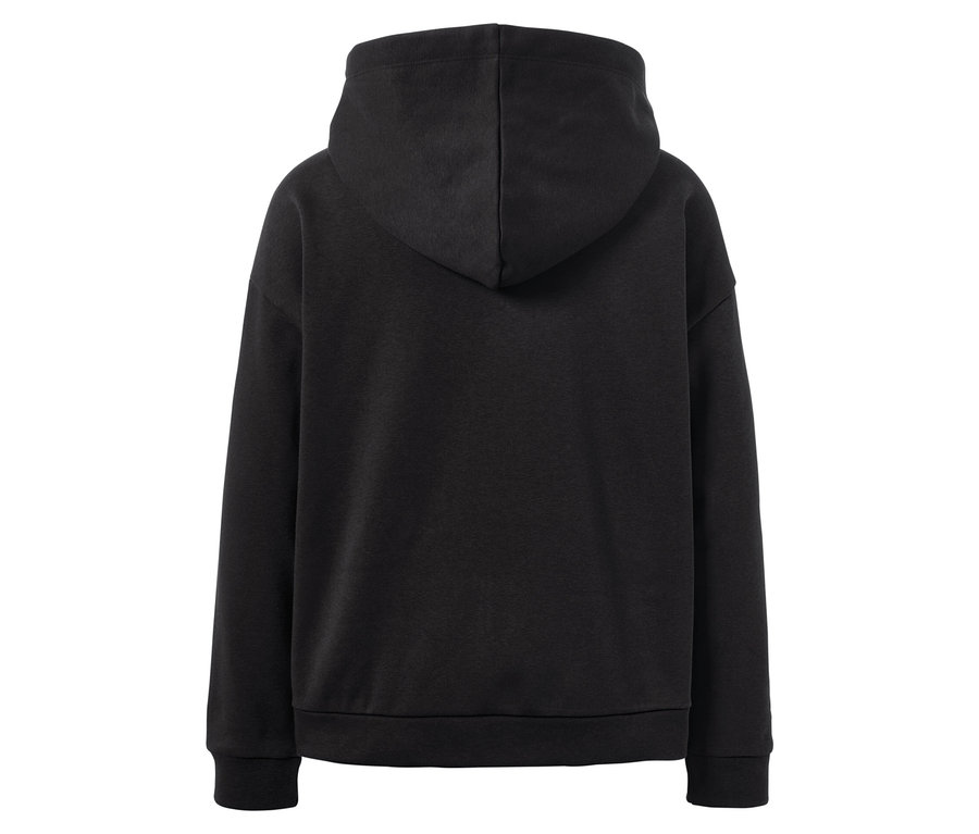 Siyah bir kapüşonlu sweatshirt'ün arka görünümü.