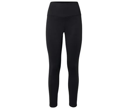 Yüksek belli siyah tayt beyaz bir arka plan üzerinde duruyor.