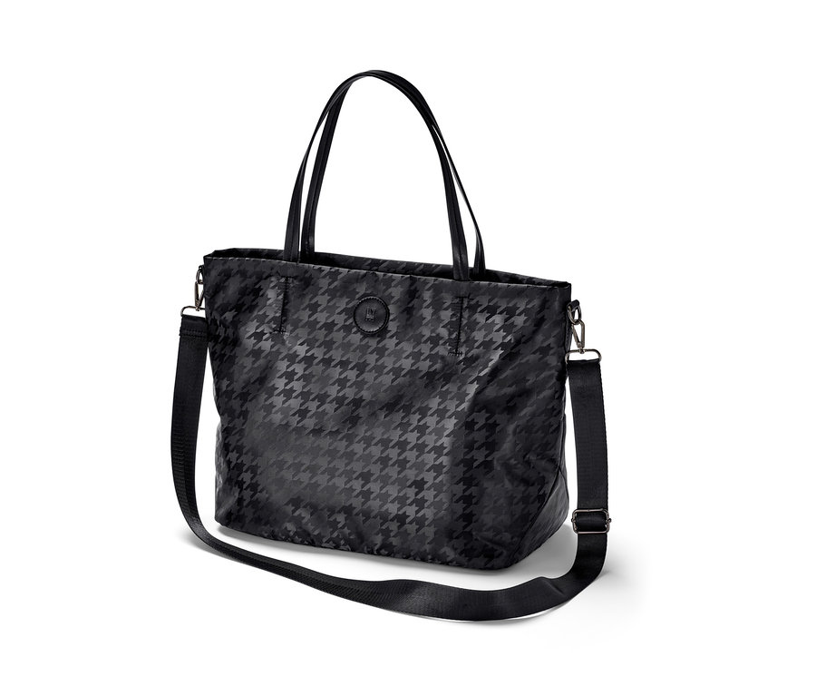 Siyah, kazayağı desenli shopper çanta