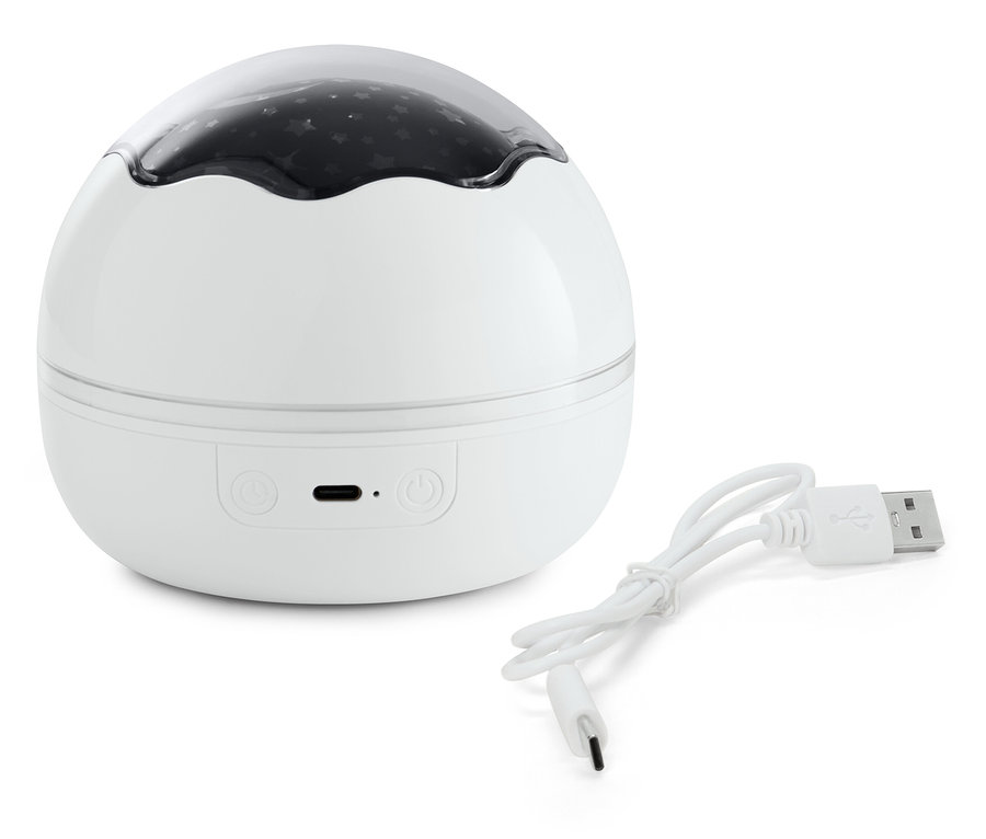 Yıldızları olan beyaz lamba ve USB kablosu.