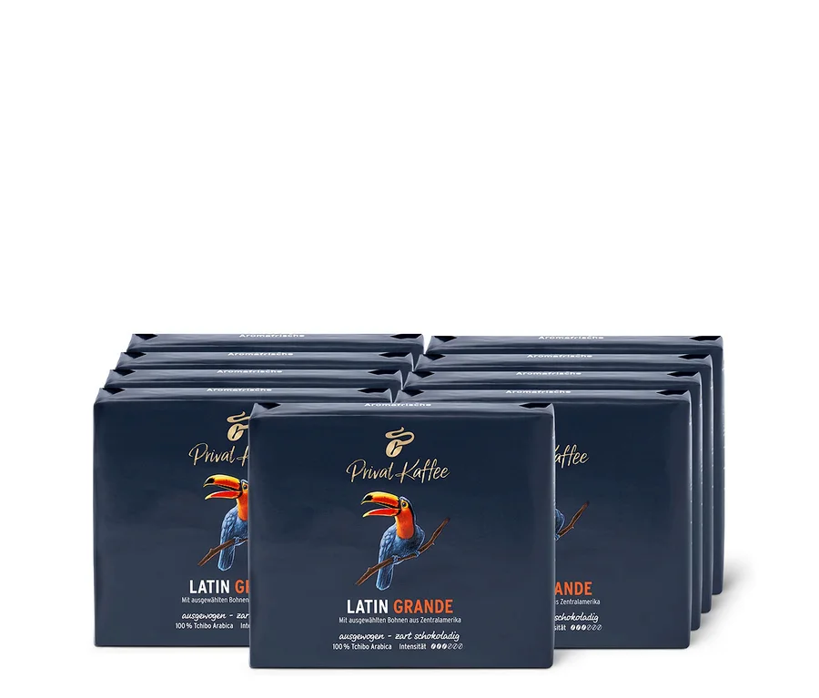 Dokuz paket Privat Kaffee Latin Grande - 9x 500 g Öğütülmüş Filtre Kahve.