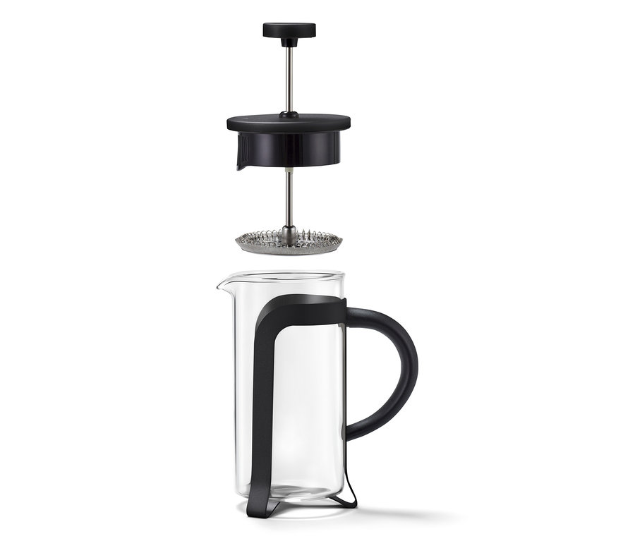 Demonte edilmiş, siyah, 300 ml French Press, 2 fincan kapasiteli.