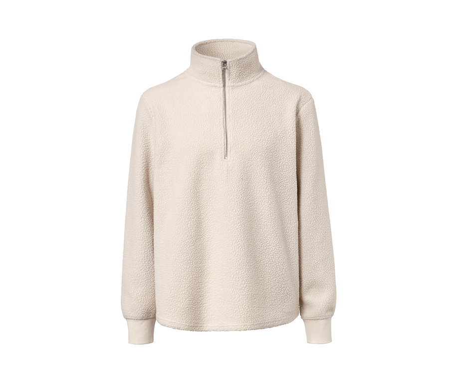 Kum rengi, fermuarlı polar kazak.