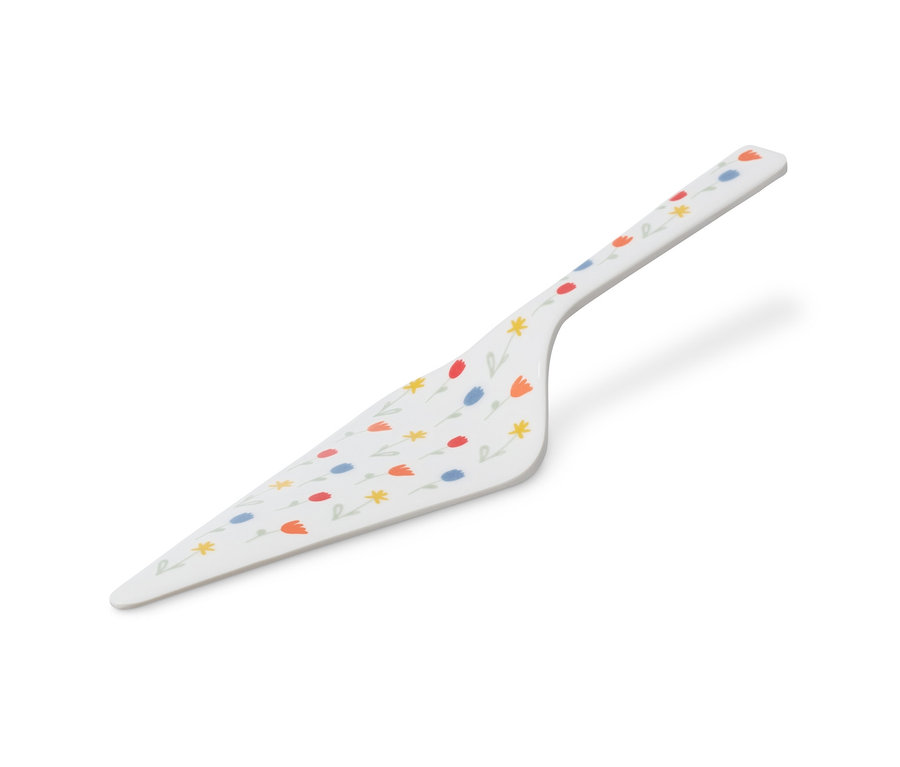 Çiçek desenli beyaz pasta spatulası.