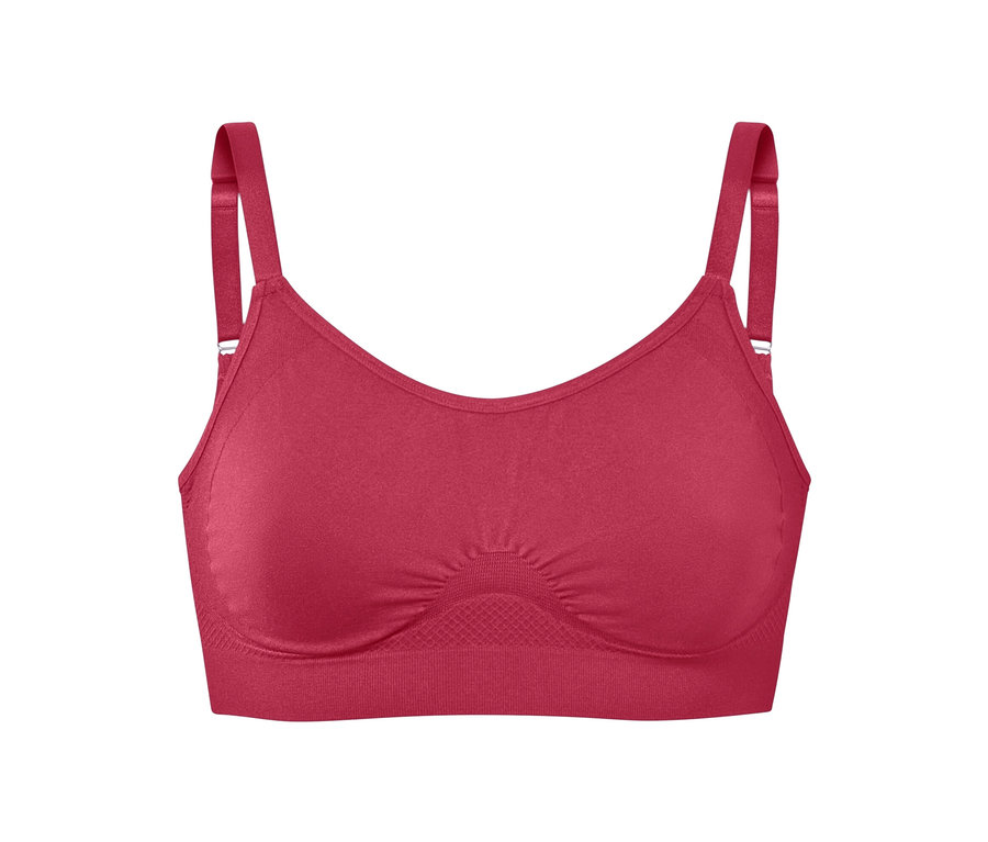 Dikişsiz Mürdüm Spor Sütyeni'nin yakın çekim detayı.