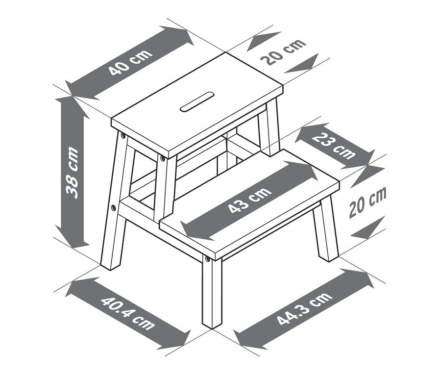 Boyutları vurgulanmış 2 basamaklı merdiven taburesinin taslağı.