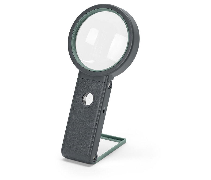 Standlı LED çalışma büyütecinin yakın çekimi.