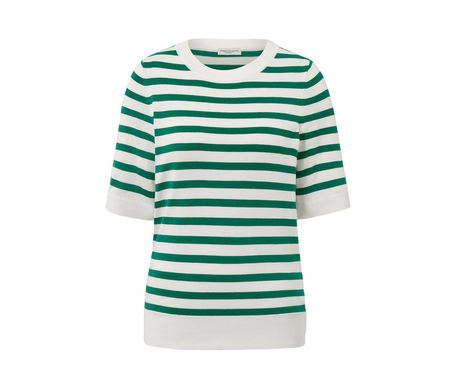 Çizgili ince örgülü kısa kollu kazak.