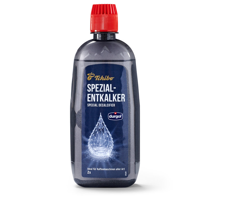 Beyaz bir arka plan üzerinde kırmızı kapaklı 400 ml'lik bir şişe durgol® özel kireç çözücü.