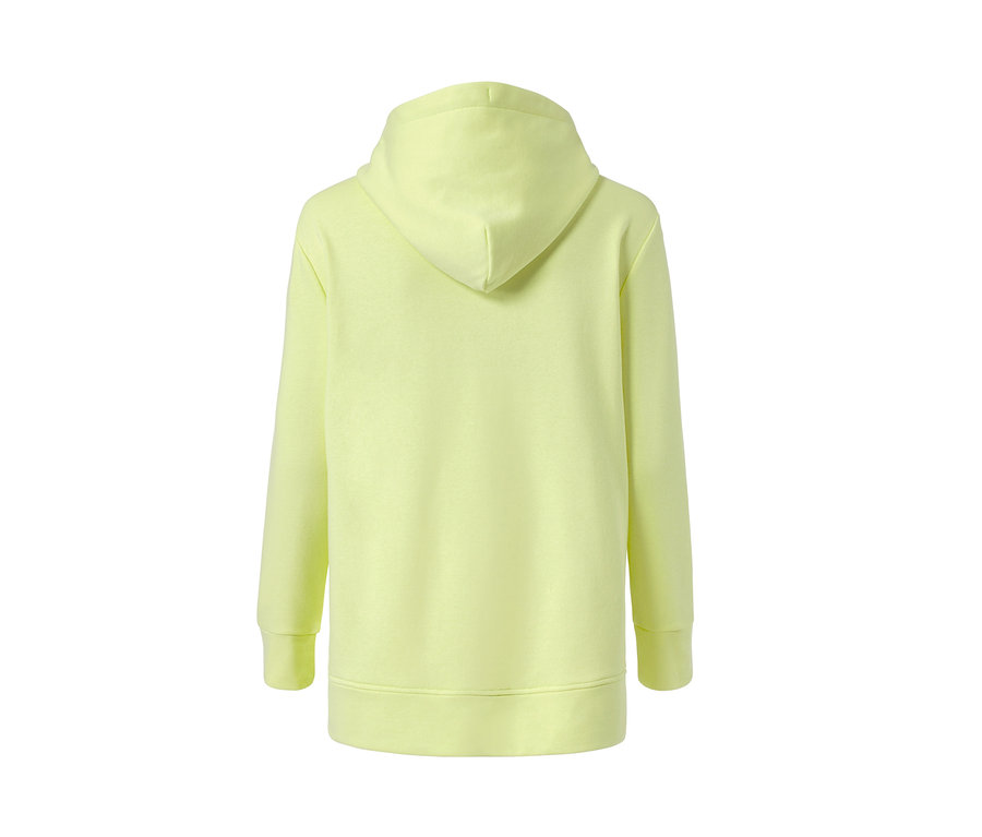 Limon sarısı kapüşonlu sweatshirt'ün arka görünümü.
