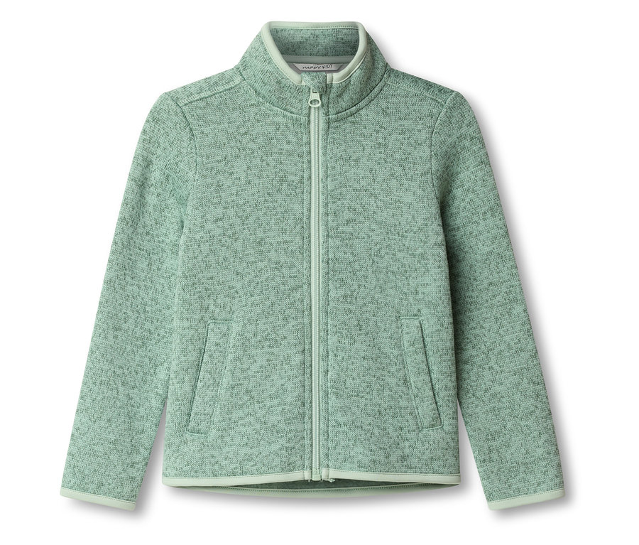 Açık yeşil fermuarlı polar ceket beyaz bir arka plan üzerinde duruyor.