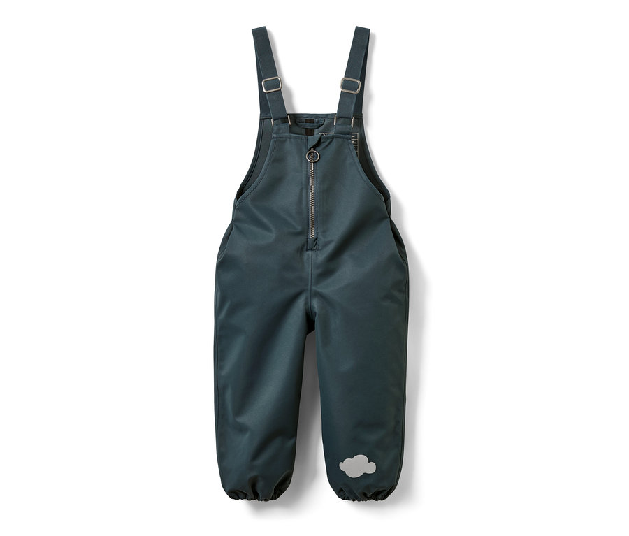 Küçük Çocuk Yağmur Pantolonu, askılı ve fermuarlı.