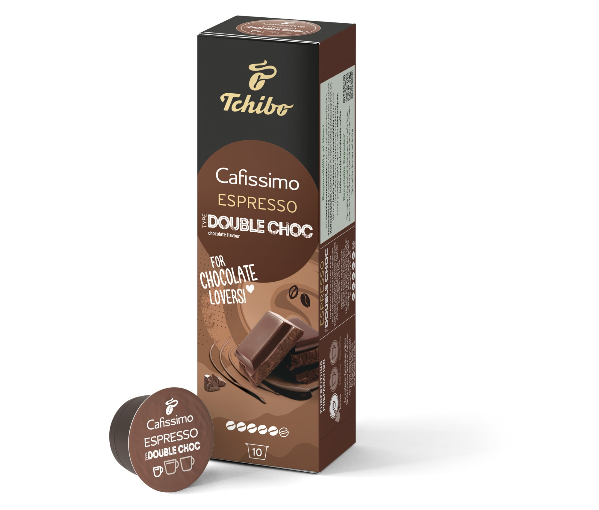 Cafissimo Espresso Double Choc paketi ve kapsülü.