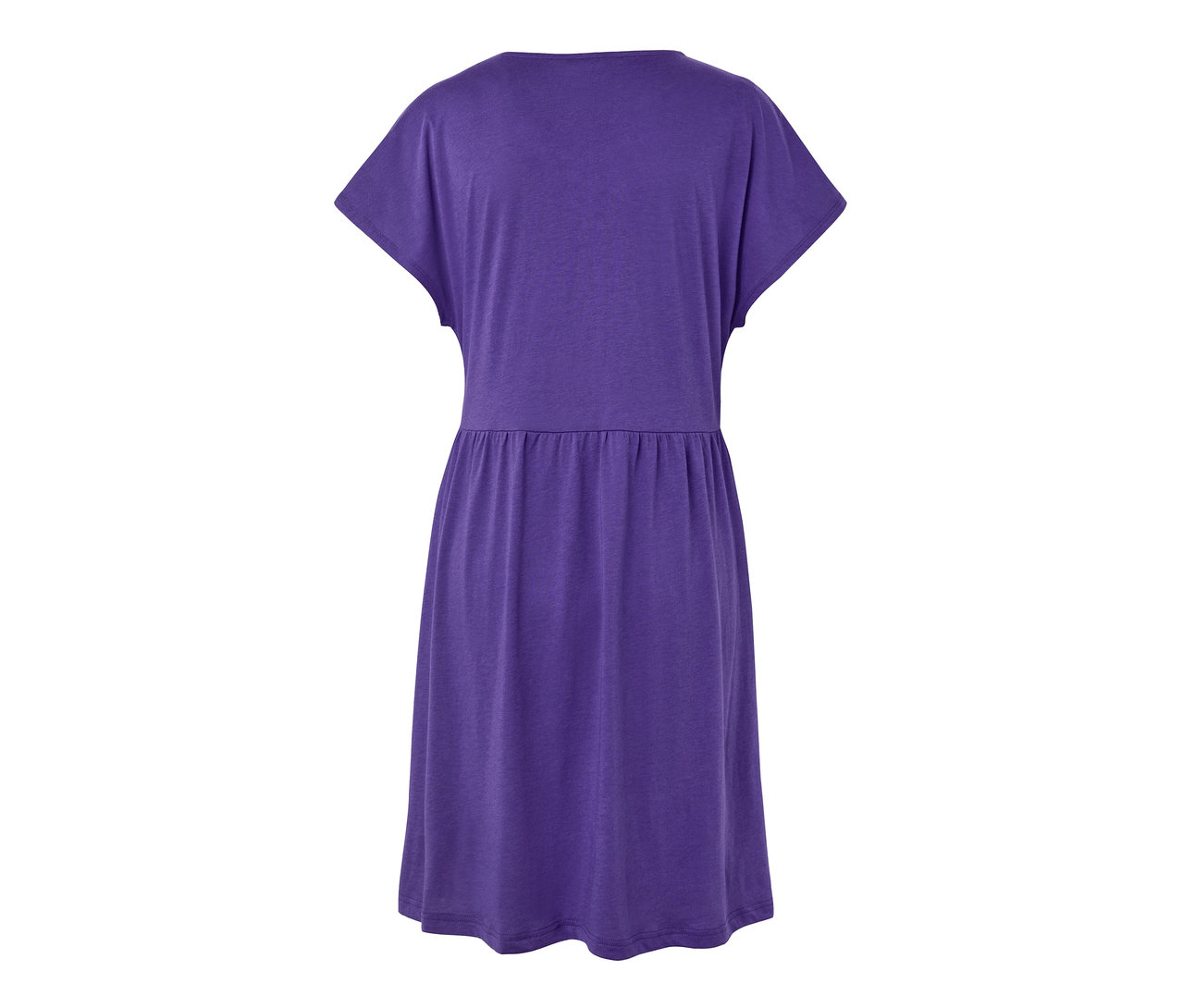 Lila rengi jarse elbisenin arka görünümü.