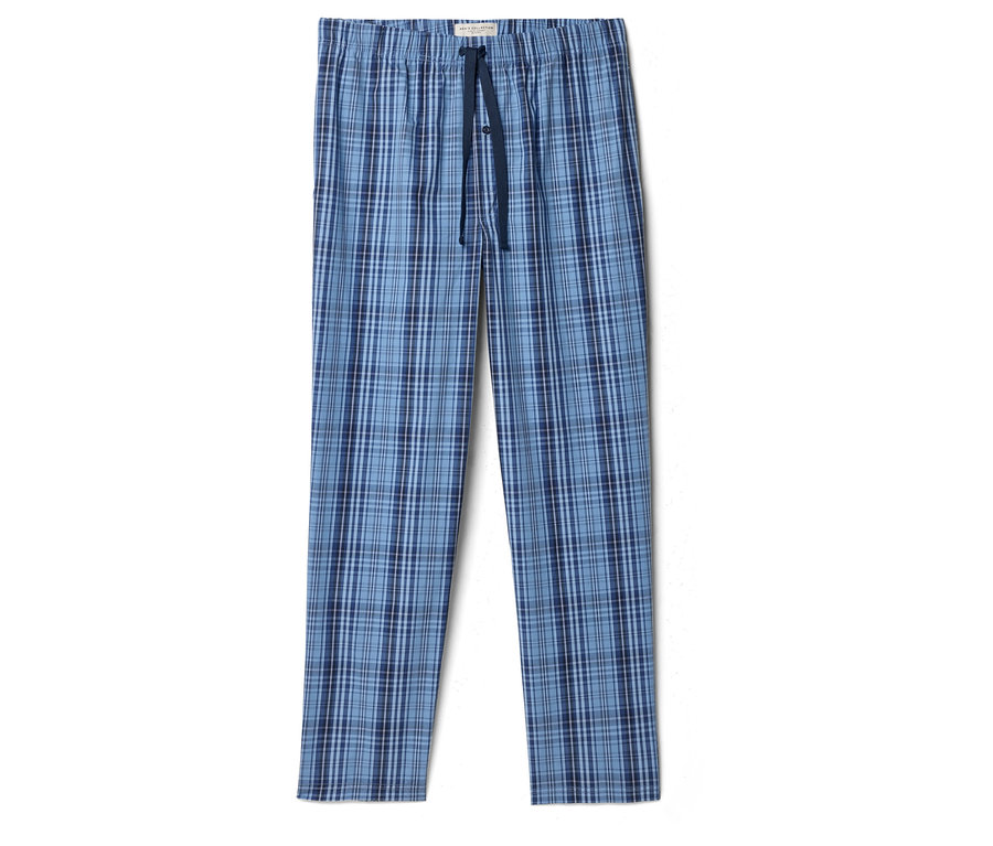 Kordonlu, mavi kareli pijama altı.