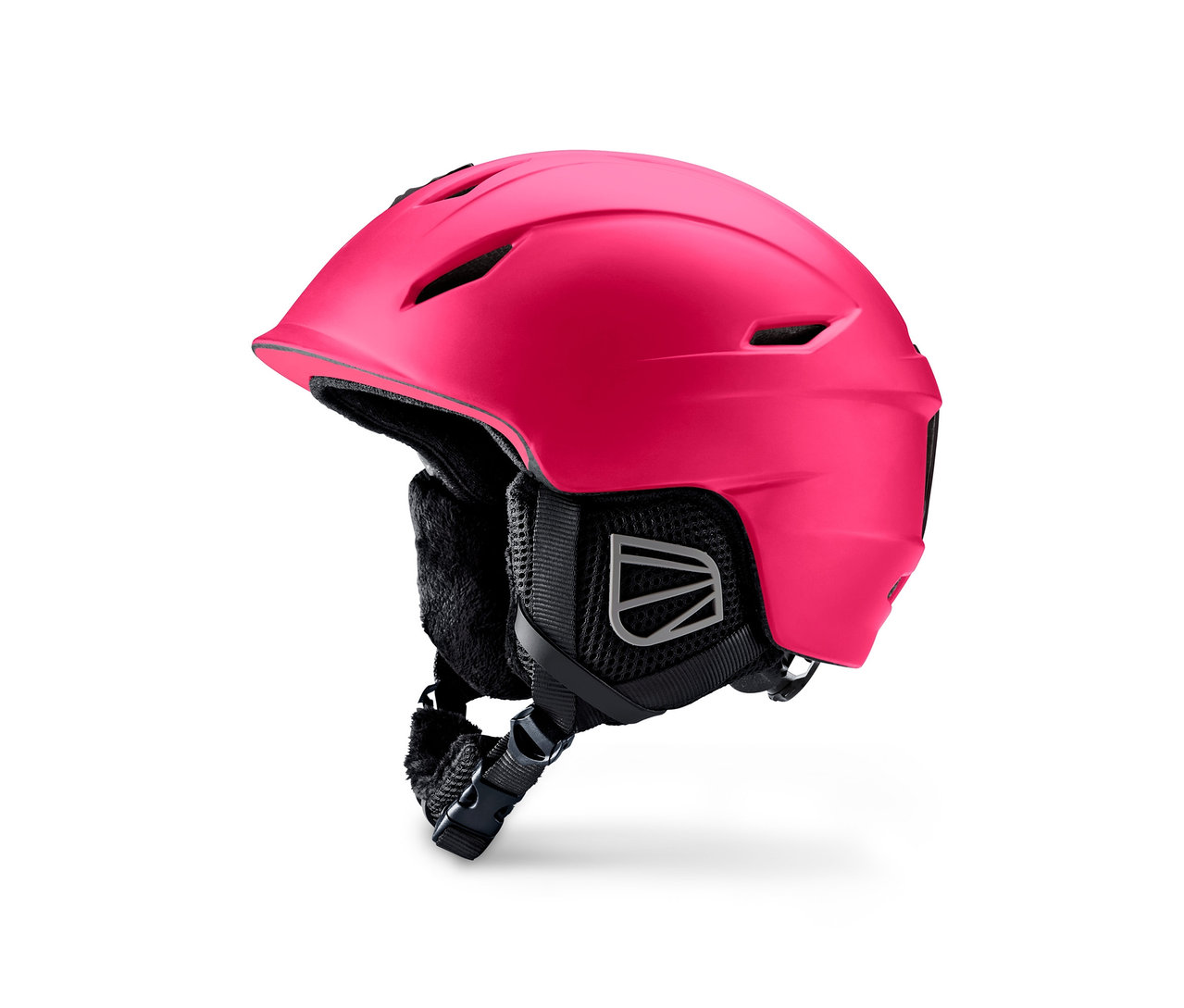 Beyaz bir arka plan üzerinde pembe bir In-Mould Kayak ve Snowboard Kaskı.