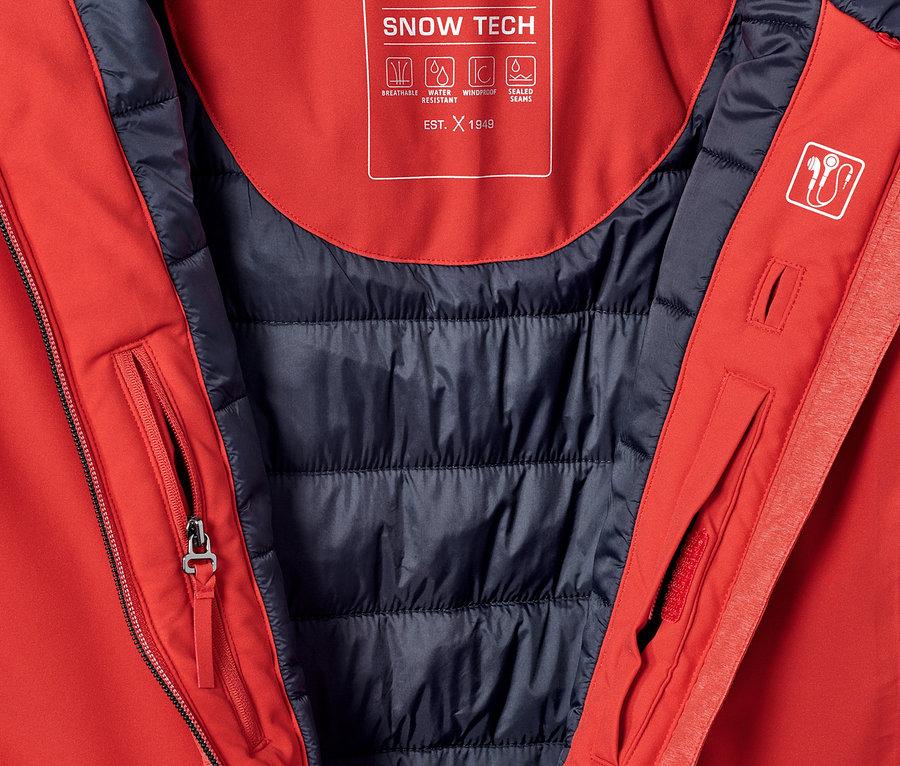 Kırmızı softshell kayak montunun detayı.