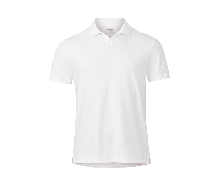 Beyaz organik pamuklu pike polo tişört.