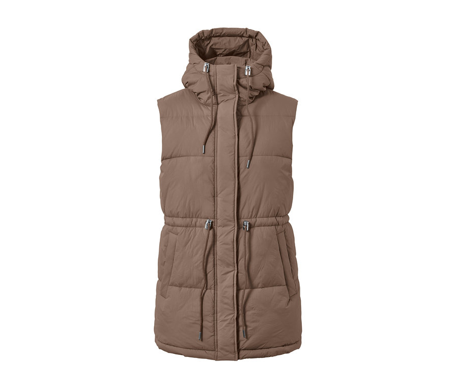 Kahverengi kapüşonlu kapitone yelek