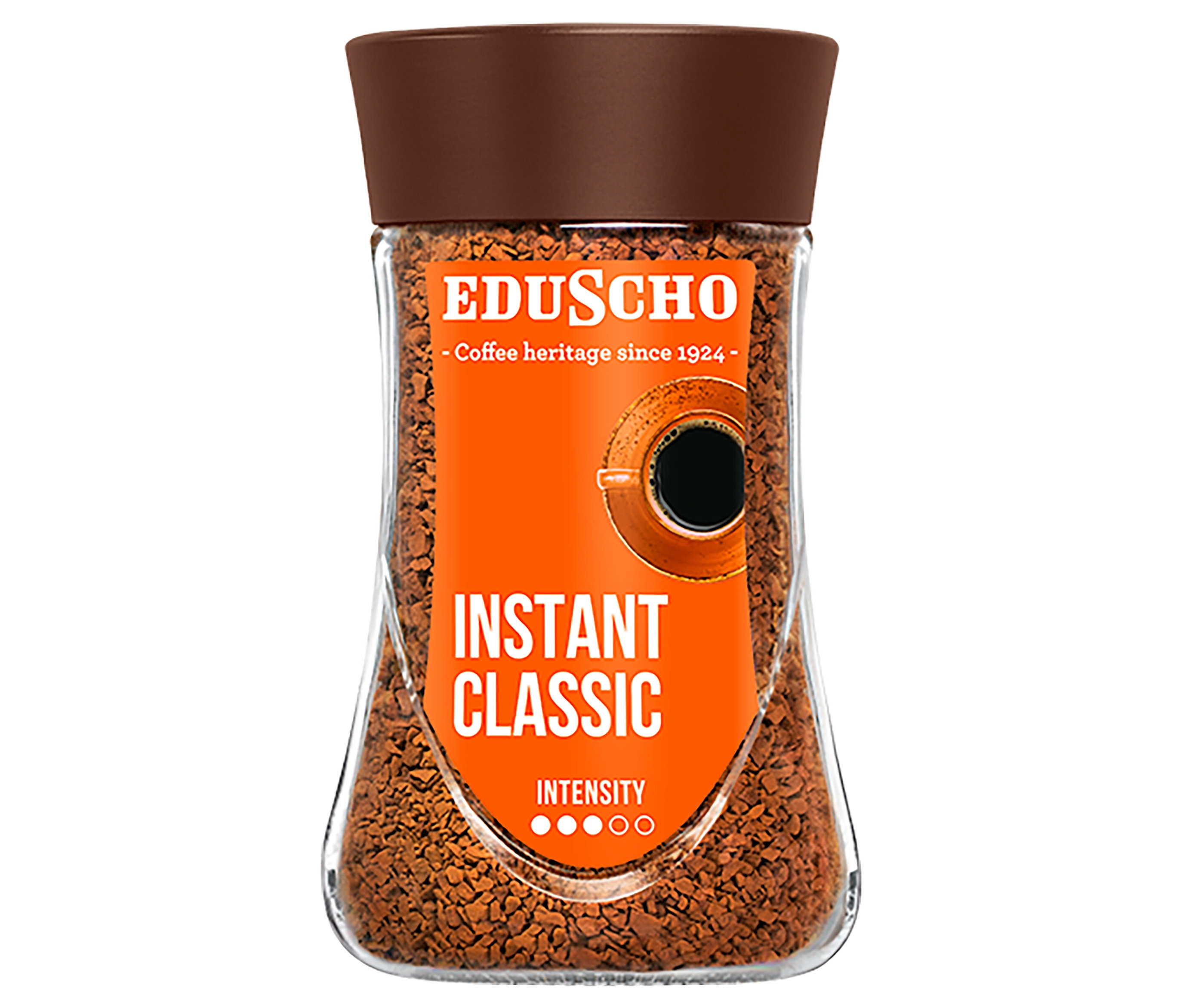 Eduscho Instant Classic - 200 gr instant kahve kavanozunun yakın çekimi.