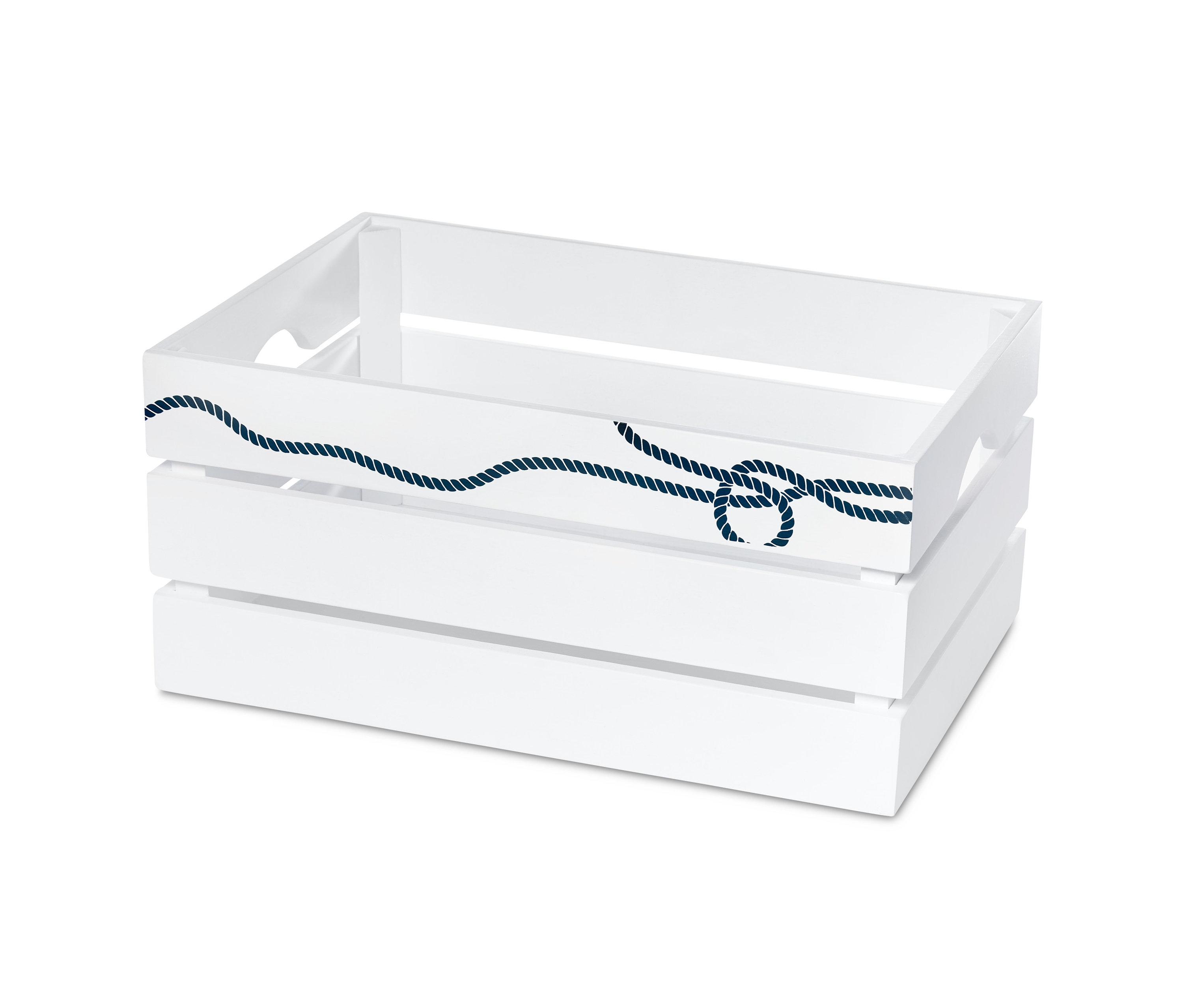 Halat deseni olan dekoratif, büyük ahşap sandık.