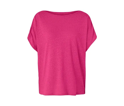 Pembe keten karışımlı tişört.