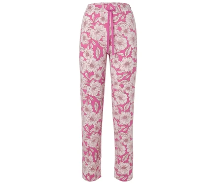 Pembe, çiçekli, bağcıklı pijama altı.