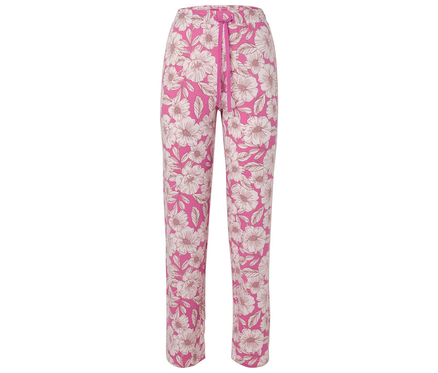 Pembe, çiçekli, bağcıklı pijama altı.