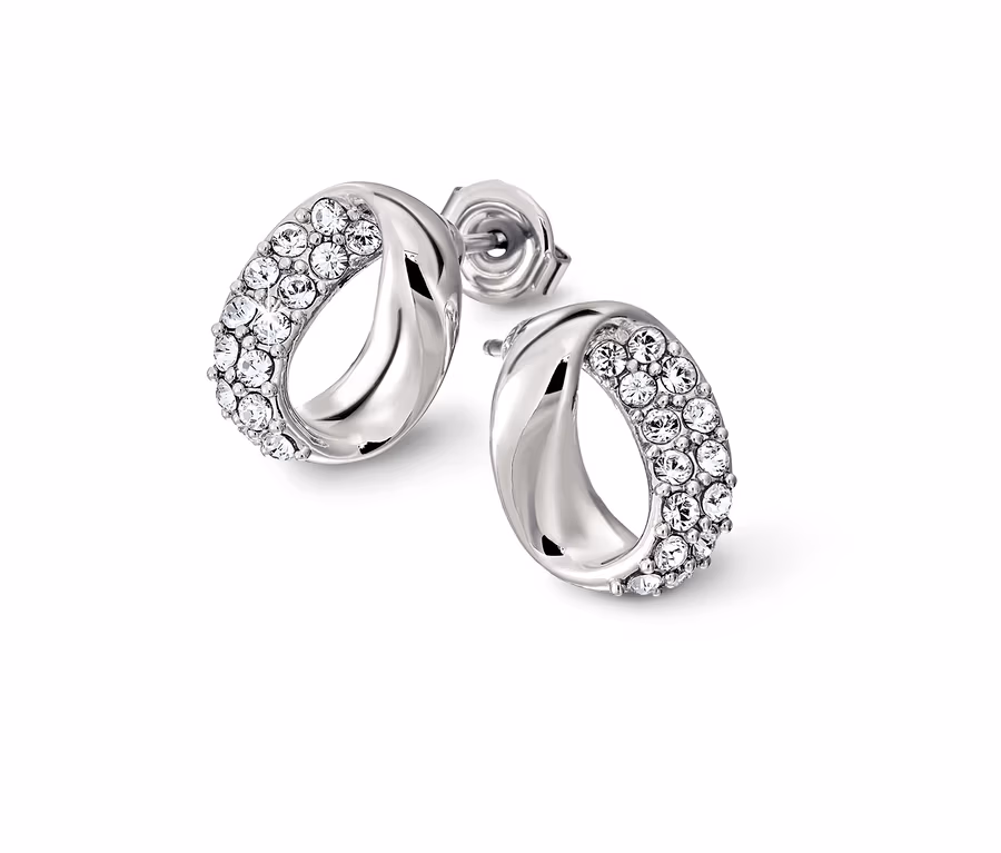 Beyaz arka planda iki adet Swarovski® Kristalli Oval Saplama Küpe.