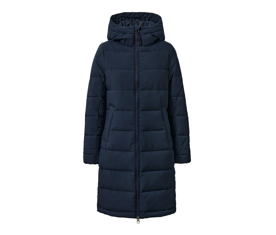 Kapüşonlu ve fermuarlı mavi kapitone mont.