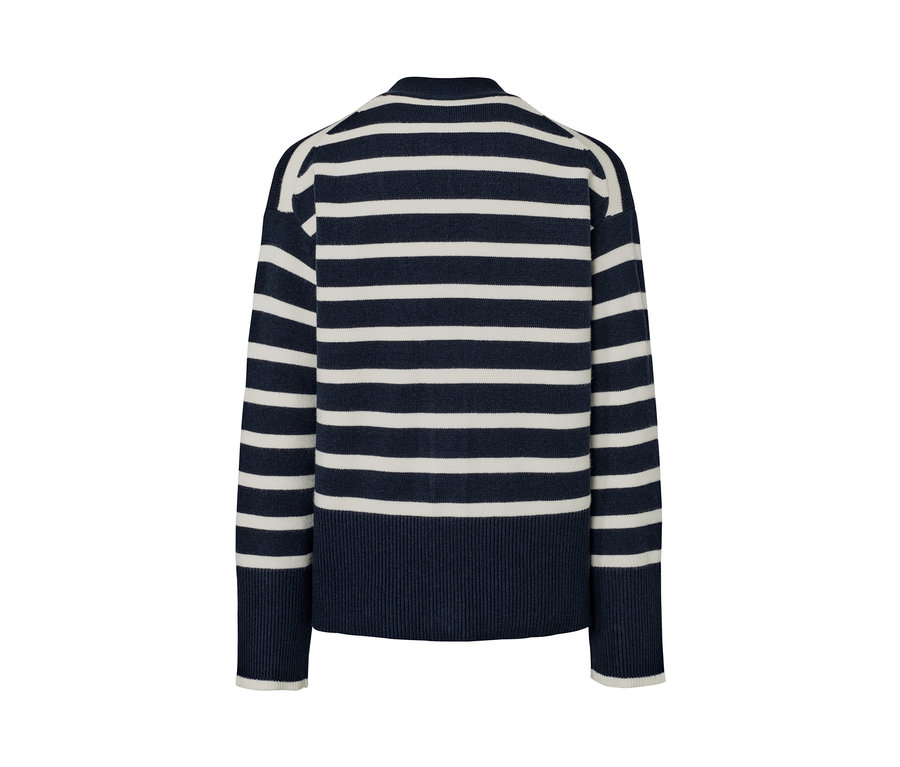 Lacivert ve beyaz çizgili hırka.