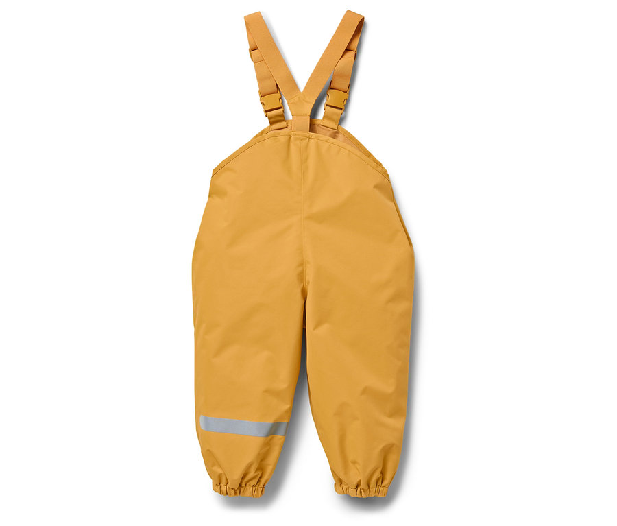 Bacak kısmında reflektör şerit bulunan sarı tulum.