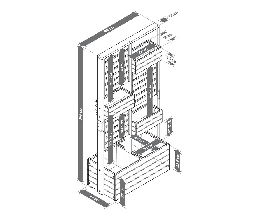 Çift Taraflı Ekilebilir Paravan »Tinus«'un boyutları.