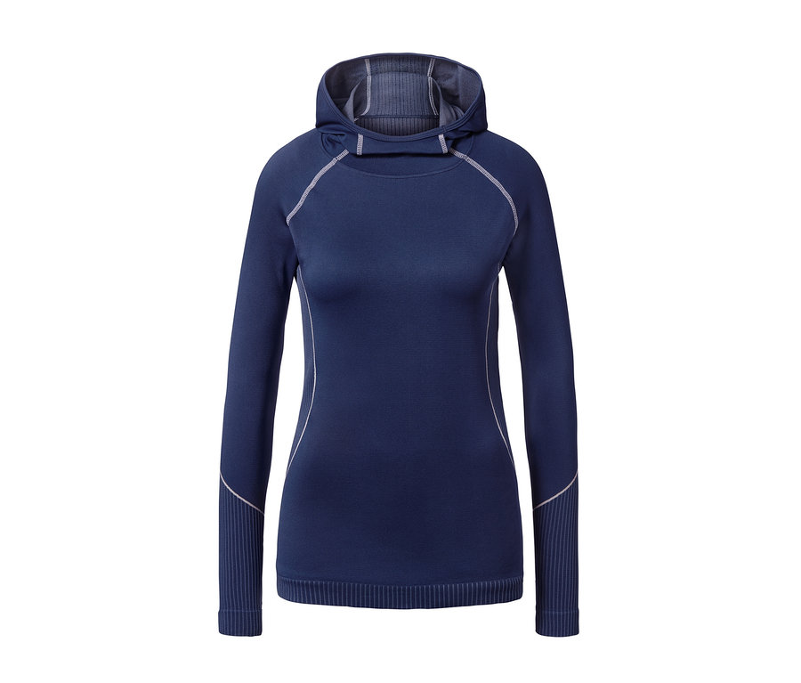 Mavi kapüşonlu dikişsiz fonksiyonel üst