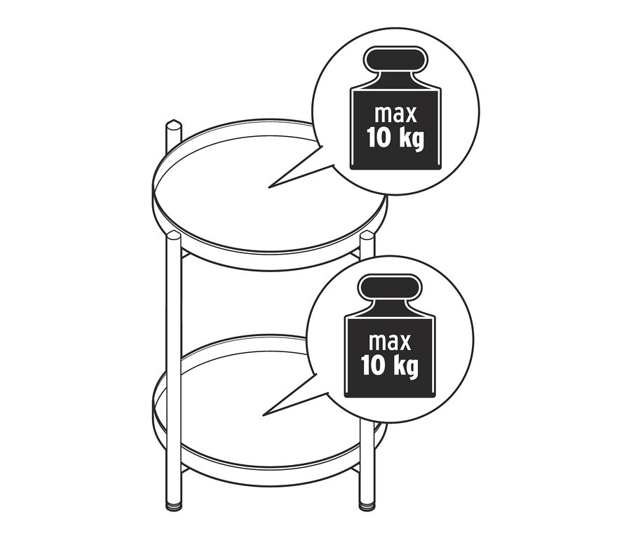 Maksimum 10 kg taşıma kapasitesine sahip metal sehpa çizimi.